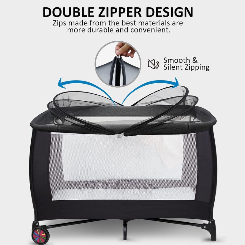 Cheermomo Pack n Play Cover, Travel Crib Tent, Pack and Play Mosquito Net Cover with 2-Way Zipper for Playpen/Mini Crib/Twin Bassinet to Keep Cats Out, Black - Image 3